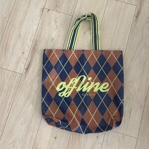 New Aerie Argyle Tote Bag - Brown and Blue